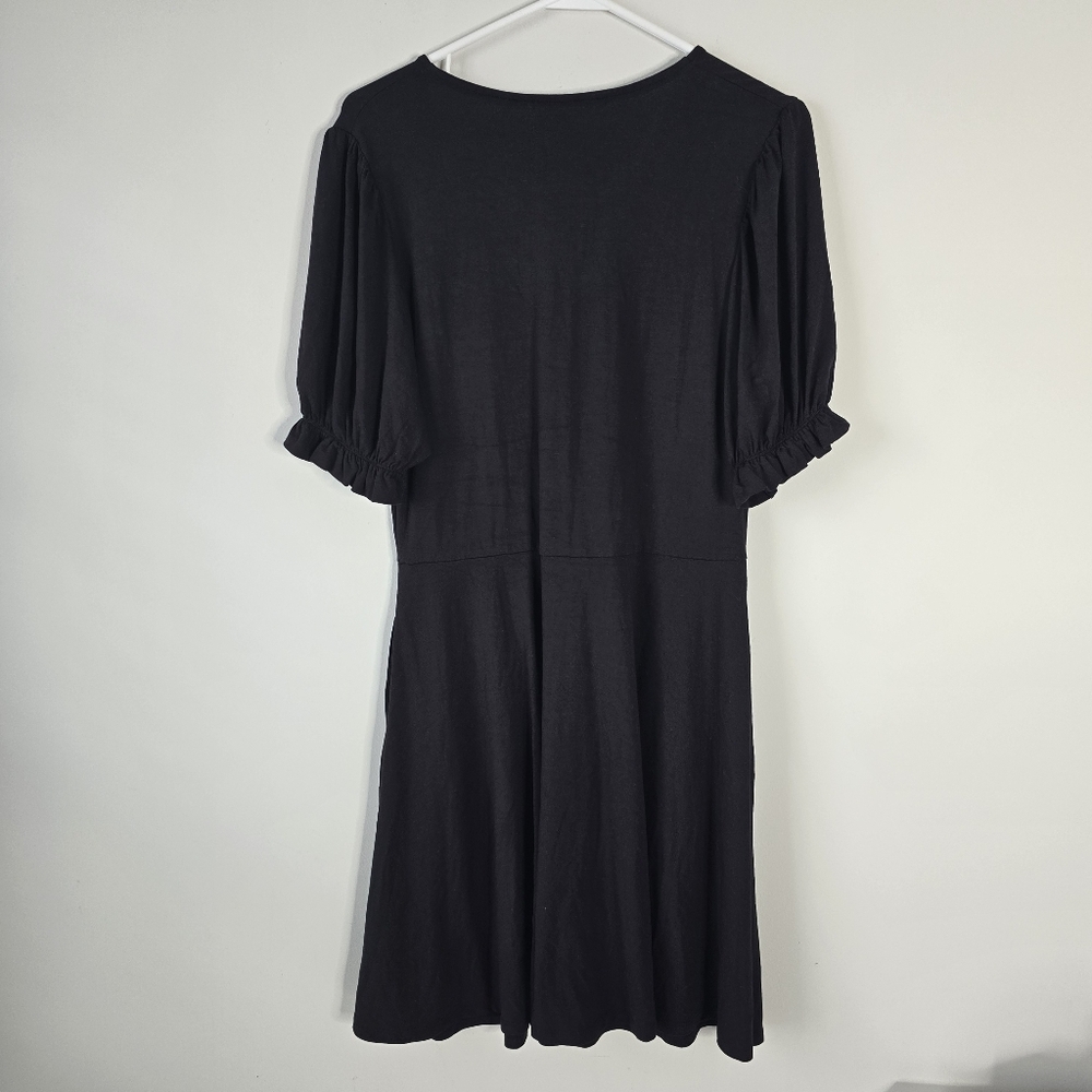 NWT Boden Black V Neck Jersey Mini Dress 8R Ruffle Sleeves Gathered Front - Picture 5 of 12